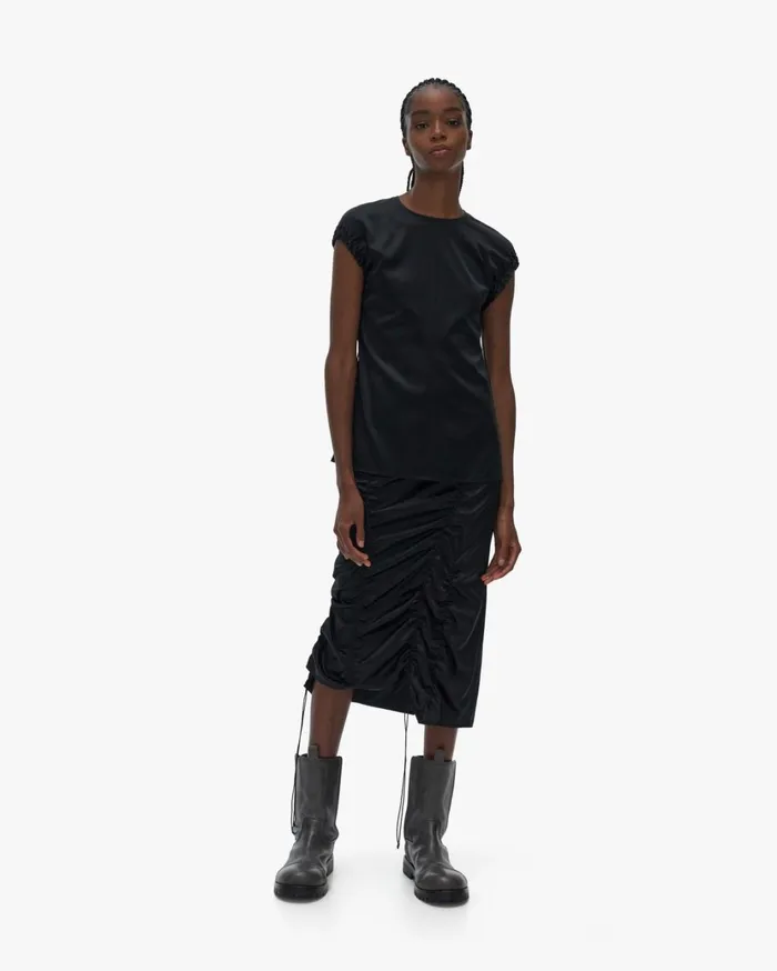 Women Ruched Satin Top Black Helmut Lang Tops