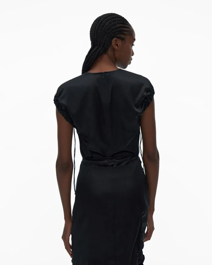 Women Ruched Satin Top Black Helmut Lang Tops