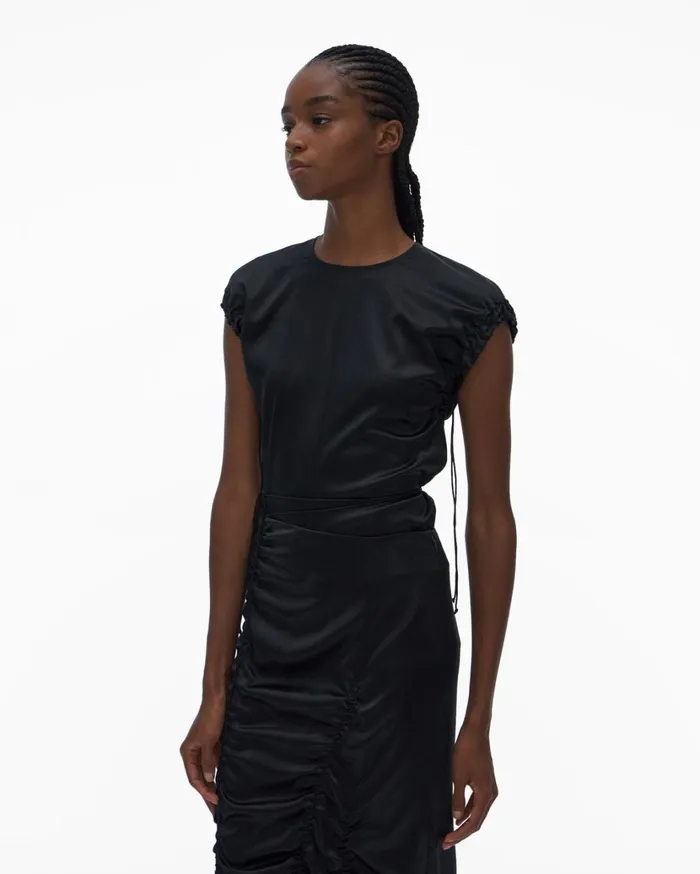 Women Ruched Satin Top Black Helmut Lang Tops
