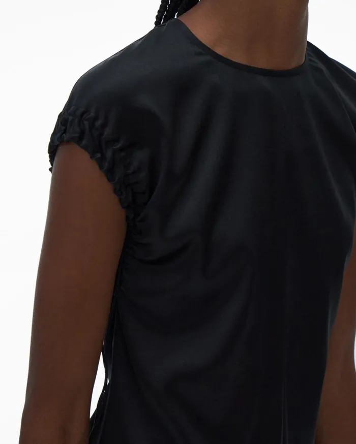 Women Ruched Satin Top Black Helmut Lang Tops