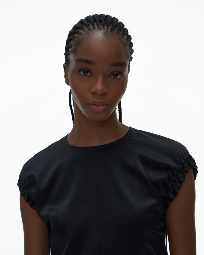 Women Ruched Satin Top Black Helmut Lang Tops
