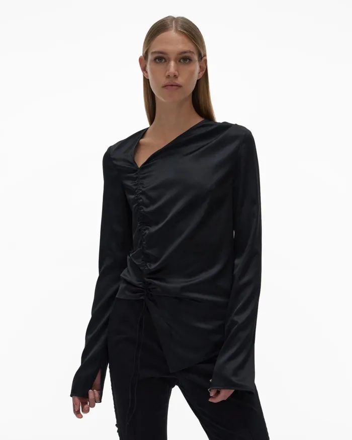 Women Ruched Top Black Helmut Lang Tops