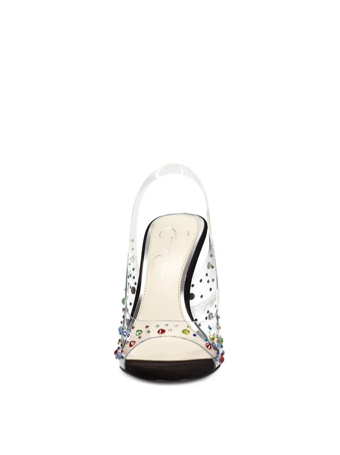 Women Sandals Jessica Simpson Jaisey High Heel In Clear and Rainbow Clear Embellished Rainbow