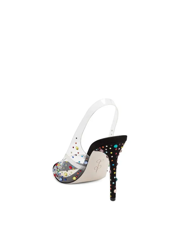 Women Sandals Jessica Simpson Jaisey High Heel In Clear and Rainbow Clear Embellished Rainbow