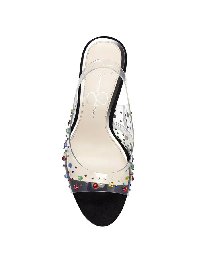 Women Sandals Jessica Simpson Jaisey High Heel In Clear and Rainbow Clear Embellished Rainbow