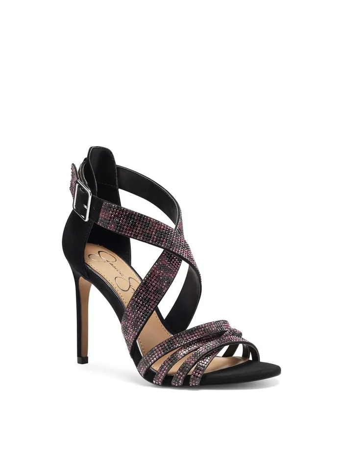 Women Sandals Jessica Simpson Mahley High Heel In Hot Pink and Black Hot Pink And Black Shimmer