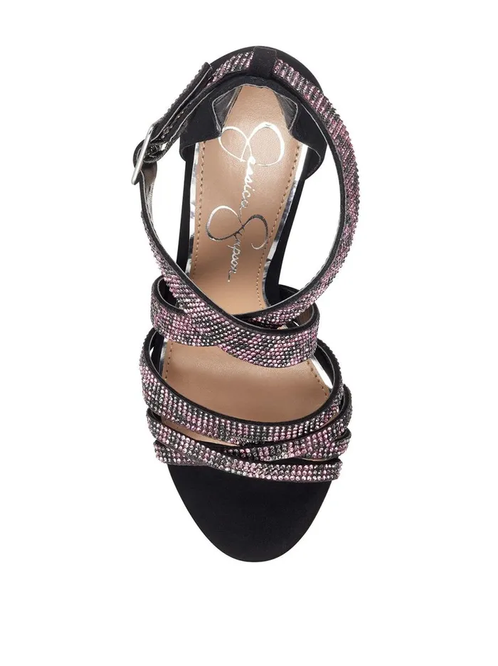 Women Sandals Jessica Simpson Mahley High Heel In Hot Pink and Black Hot Pink And Black Shimmer