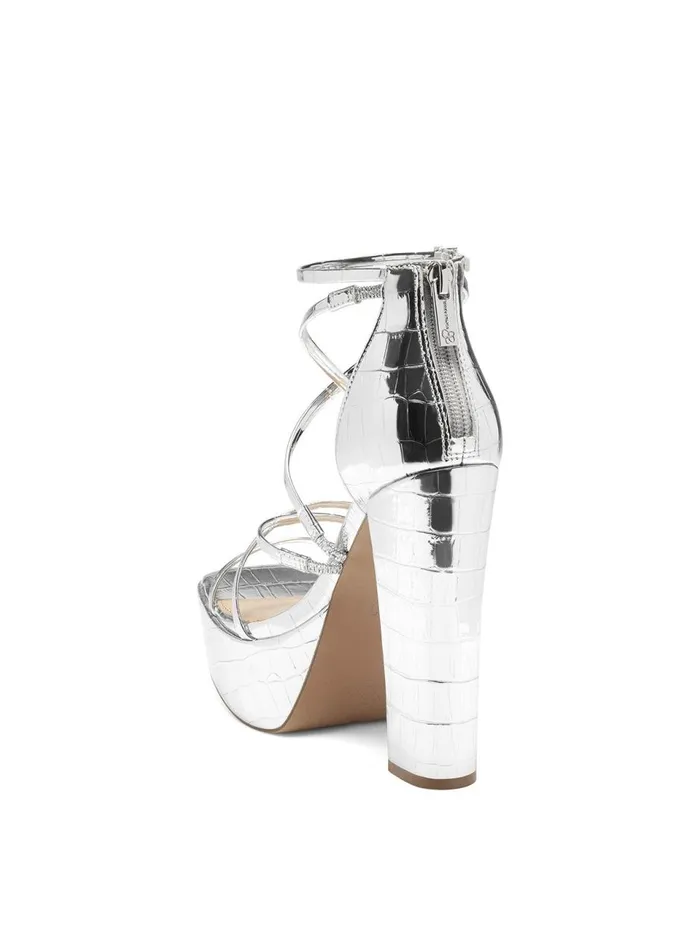 Women Sandals Jessica Simpson Mirelle High Heel In Silver Croc Silver Croc