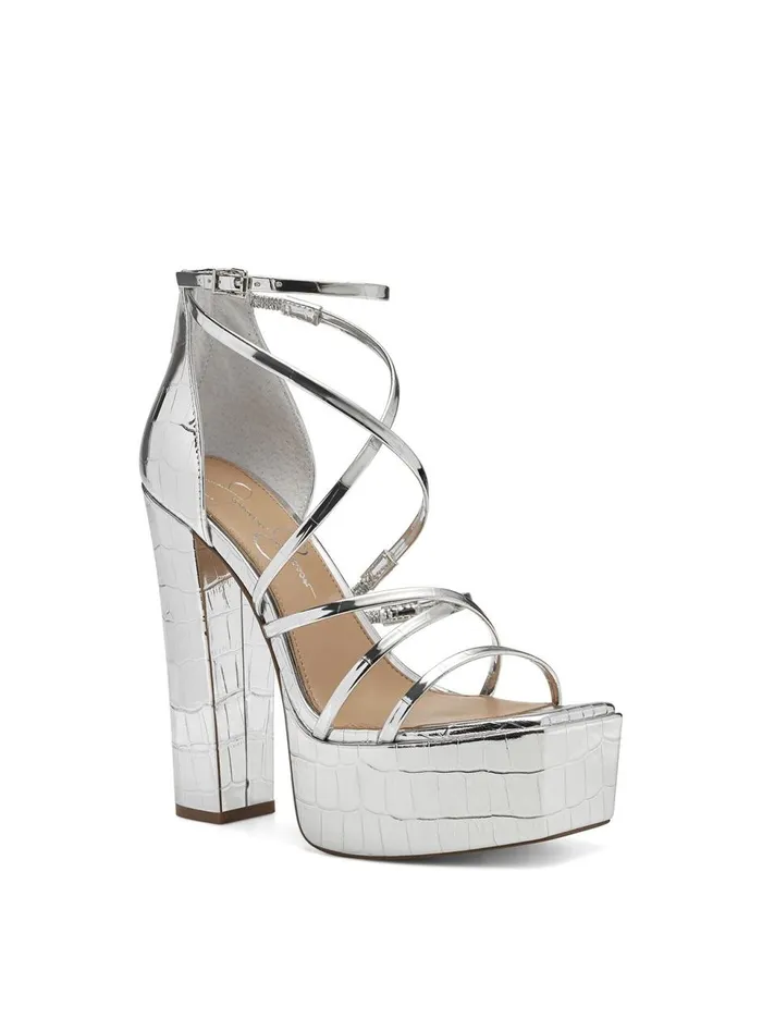 Women Sandals Jessica Simpson Mirelle High Heel In Silver Croc Silver Croc
