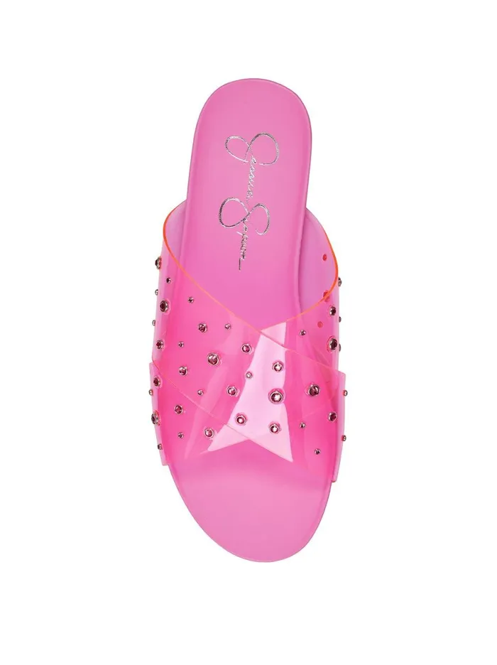 Women Sandals Jessica Simpson Tislie Slide In Pink Pink And Pink Stones