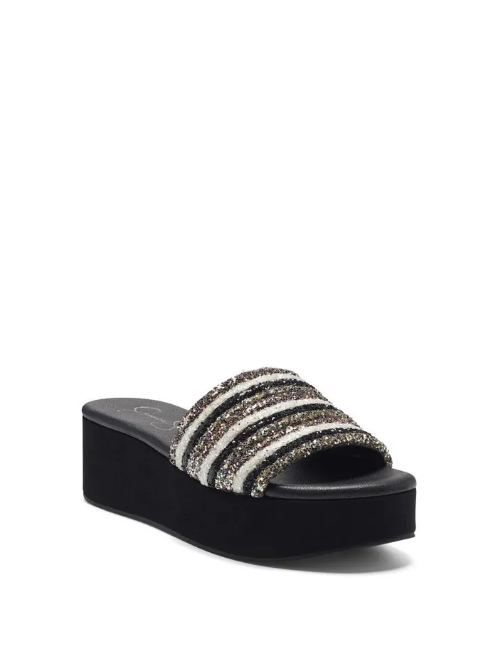 Women Sandals Jessica Simpson Trivia Platform Slide In Metallic Metallic Stripe