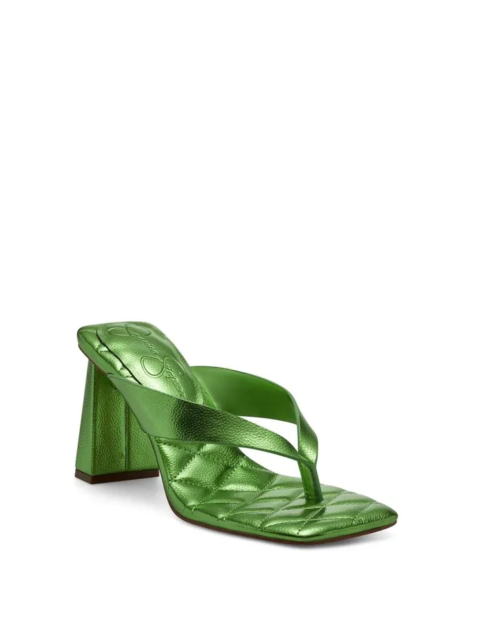 Women Sandals Jessica Simpson Zayde Thong Slide In Green Metal Green