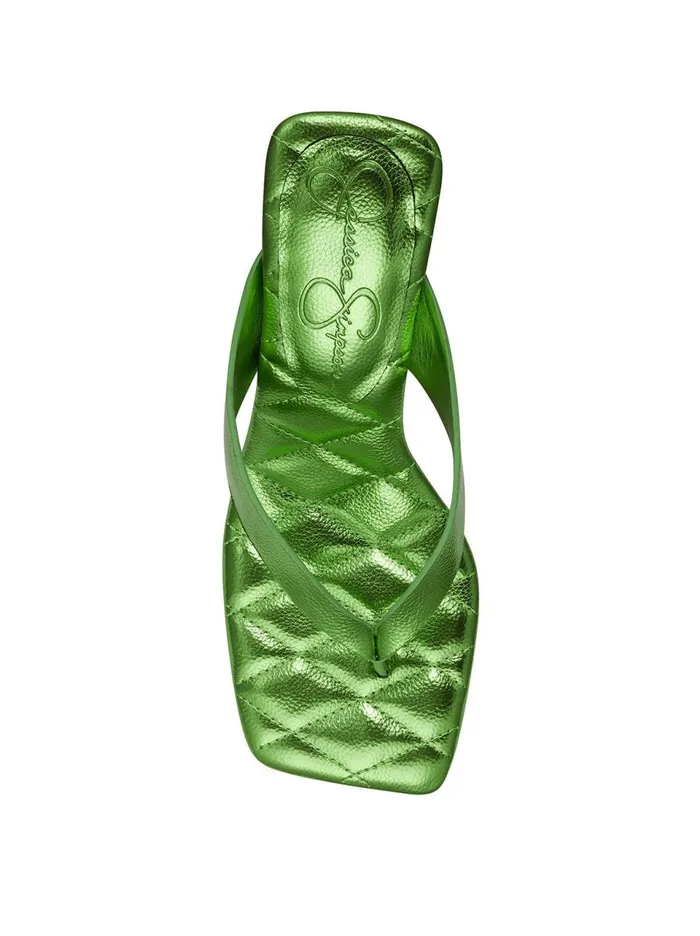 Women Sandals Jessica Simpson Zayde Thong Slide In Green Metal Green