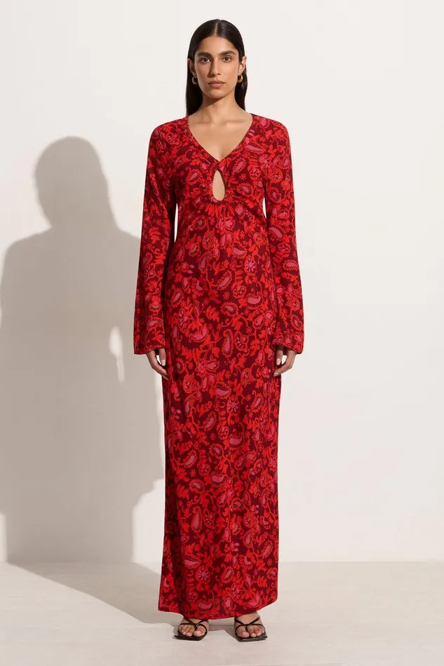 Women Santino Maxi Dress Selcetta Paisley Red Faithfull The Brand Dresses
