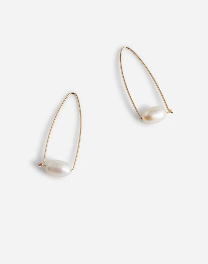 Women Sara Patino Jewelry Large Floating Pearl Hoops Gold Madewell Jewelry