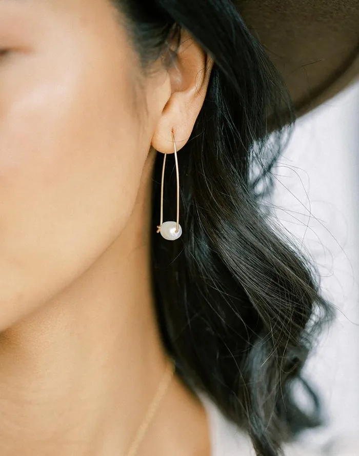 Women Sara Patino Jewelry Large Floating Pearl Hoops Gold Madewell Jewelry