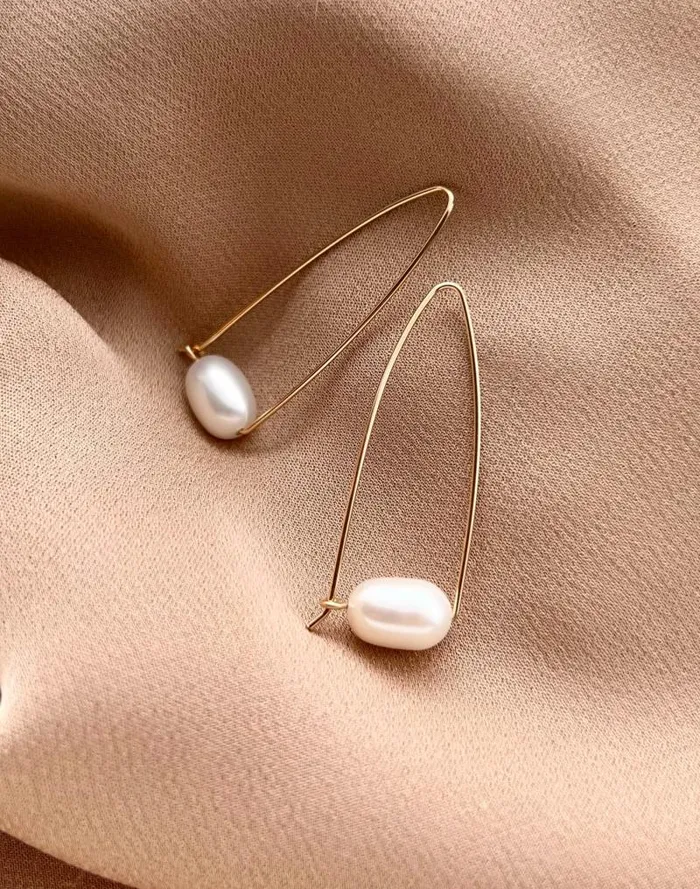 Women Sara Patino Jewelry Large Floating Pearl Hoops Gold Madewell Jewelry