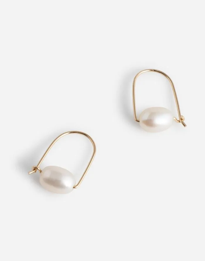 Women Sara Patino Jewelry Small Floating Pearl Hoops Gold Madewell Jewelry