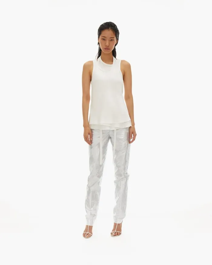 Women Satin Double Strap Tank Ivory Helmut Lang Tops