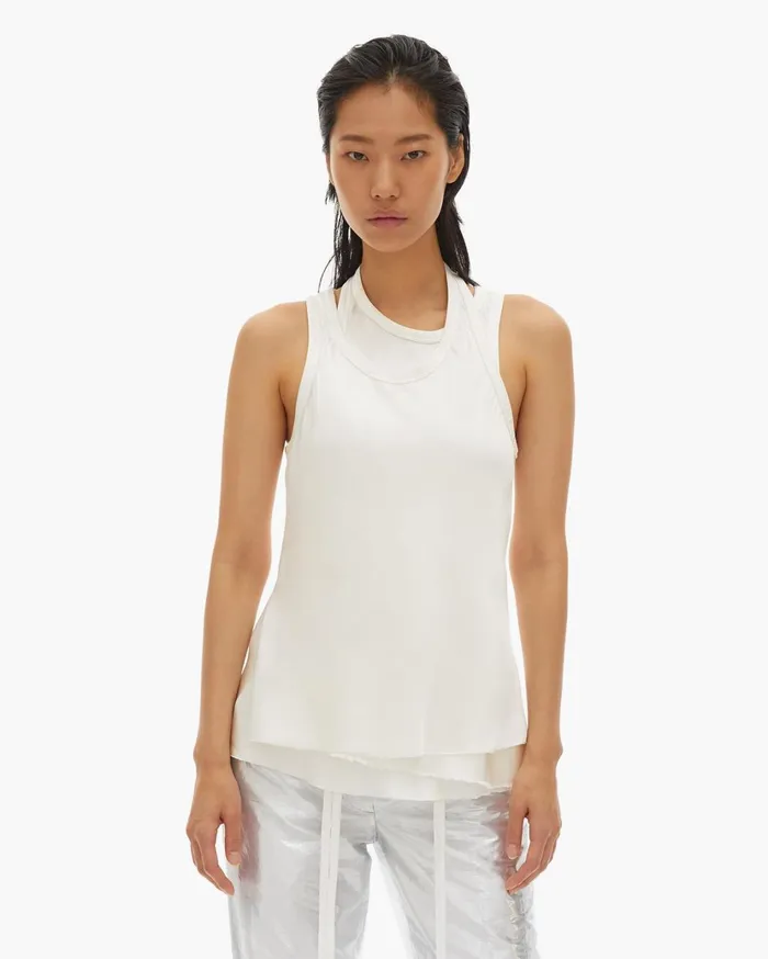 Women Satin Double Strap Tank Ivory Helmut Lang Tops