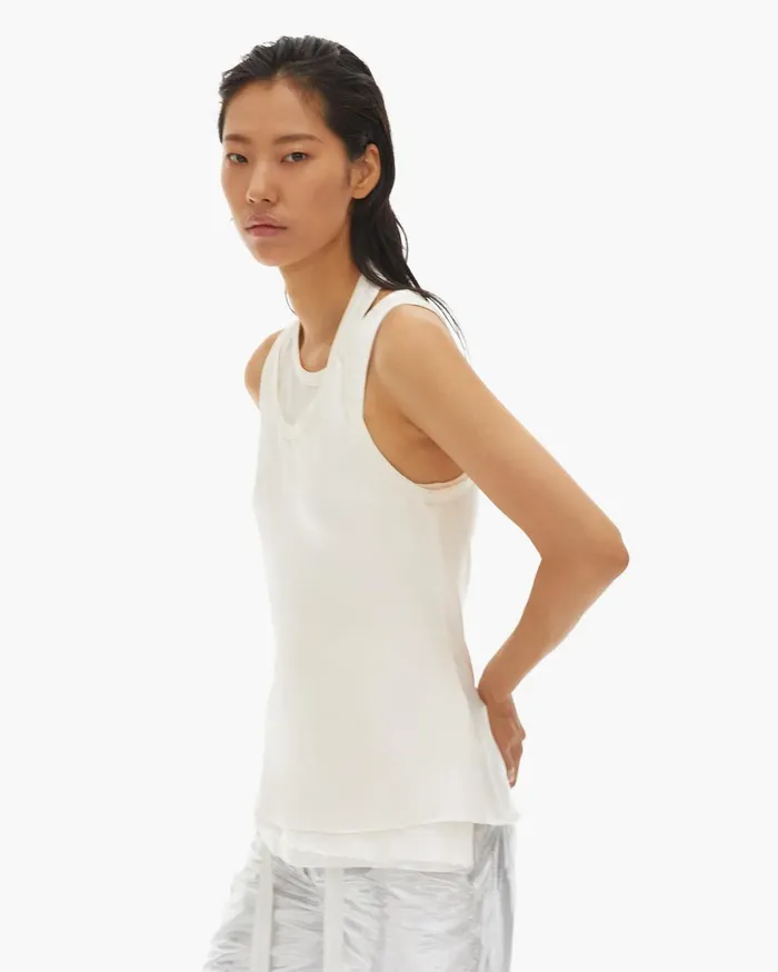 Women Satin Double Strap Tank Ivory Helmut Lang Tops