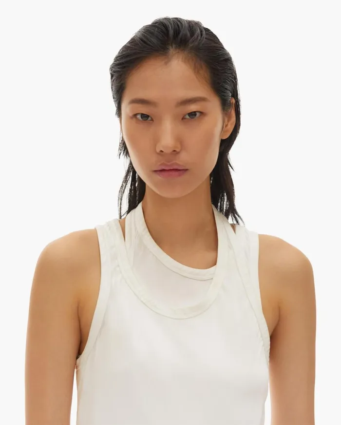 Women Satin Double Strap Tank Ivory Helmut Lang Tops