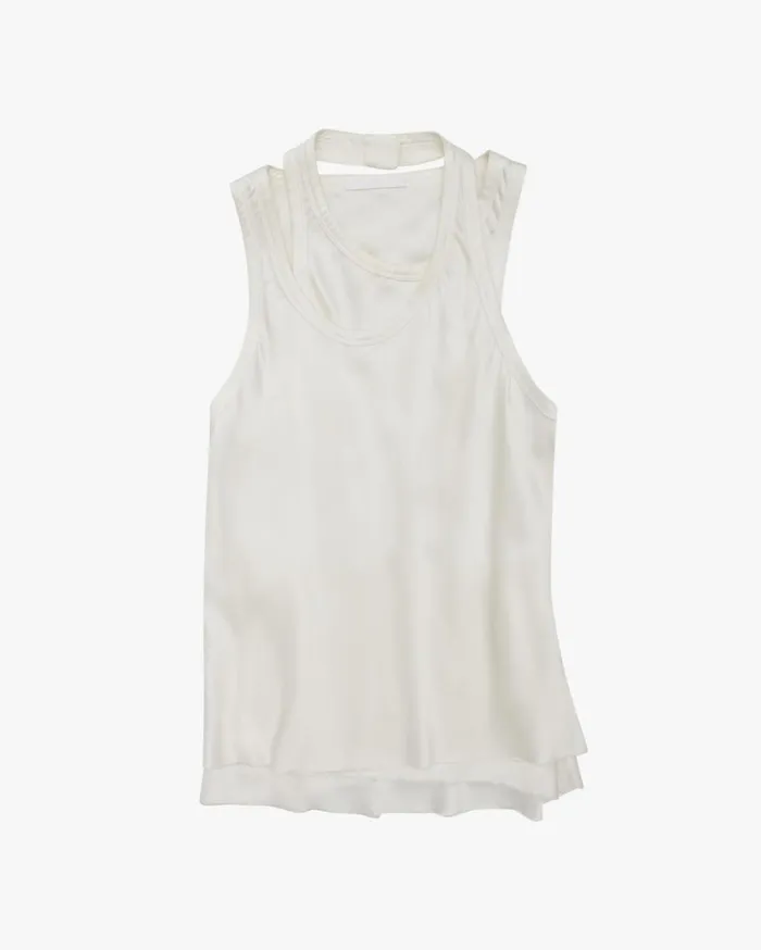 Women Satin Double Strap Tank Ivory Helmut Lang Tops