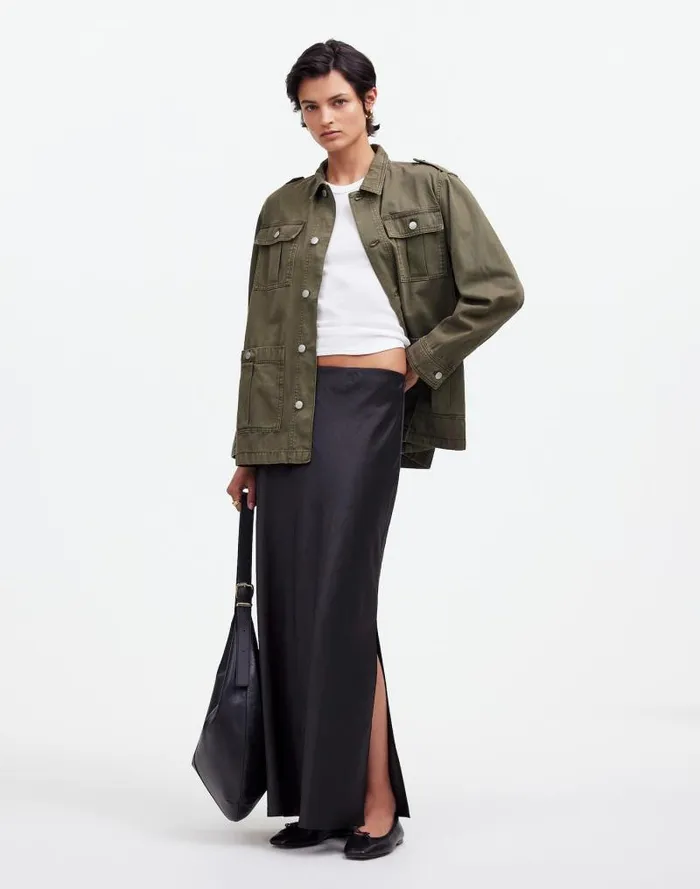 Women Satin Maxi Slip Skirt True Black Madewell Skirts