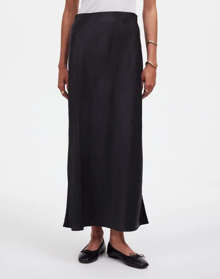 Women Satin Maxi Slip Skirt True Black Madewell Skirts