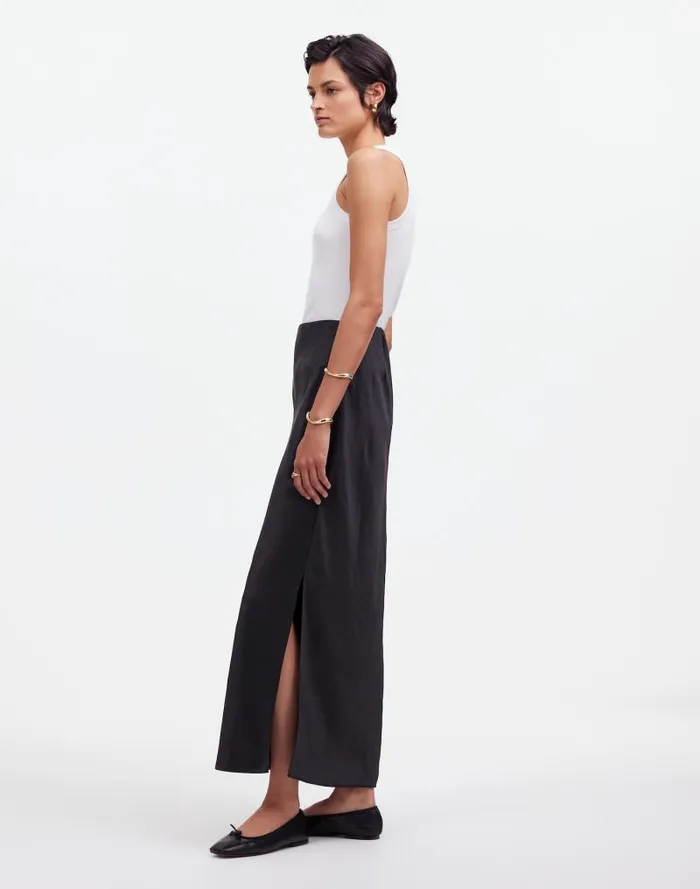 Women Satin Maxi Slip Skirt True Black Madewell Skirts