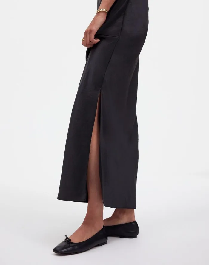 Women Satin Maxi Slip Skirt True Black Madewell Skirts