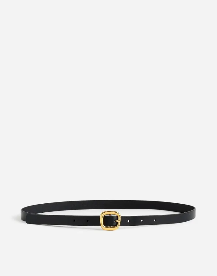 Women Sculptural Buckle Leather Skinny Belt True Black Madewell Belts