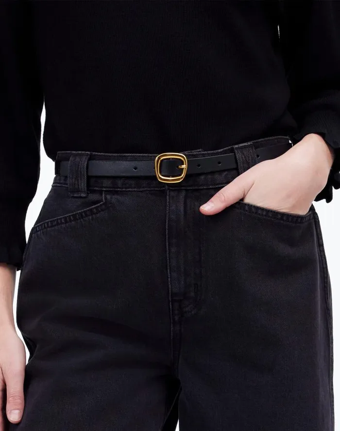 Women Sculptural Buckle Leather Skinny Belt True Black Madewell Belts