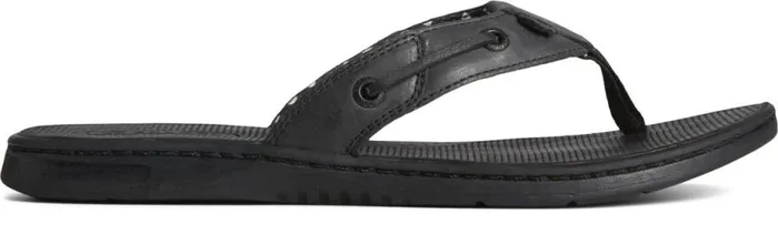 Women Seafish Leather Flip Flop Black Sperry Sandals