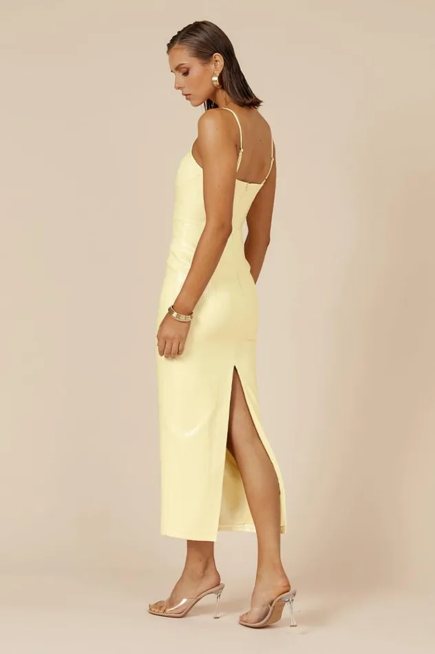 Women Sequin Dresses Runaway The Label BENITO MIDI DRESS Lemon