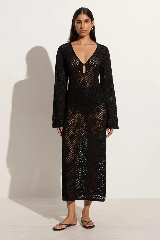 Women Serena Pointelle Knit Dress Black Faithfull The Brand Dresses