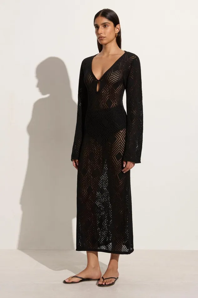 Women Serena Pointelle Knit Dress Black Faithfull The Brand Dresses Women Serena Pointelle Knit Dress Black Faithfull The Brand Dresses