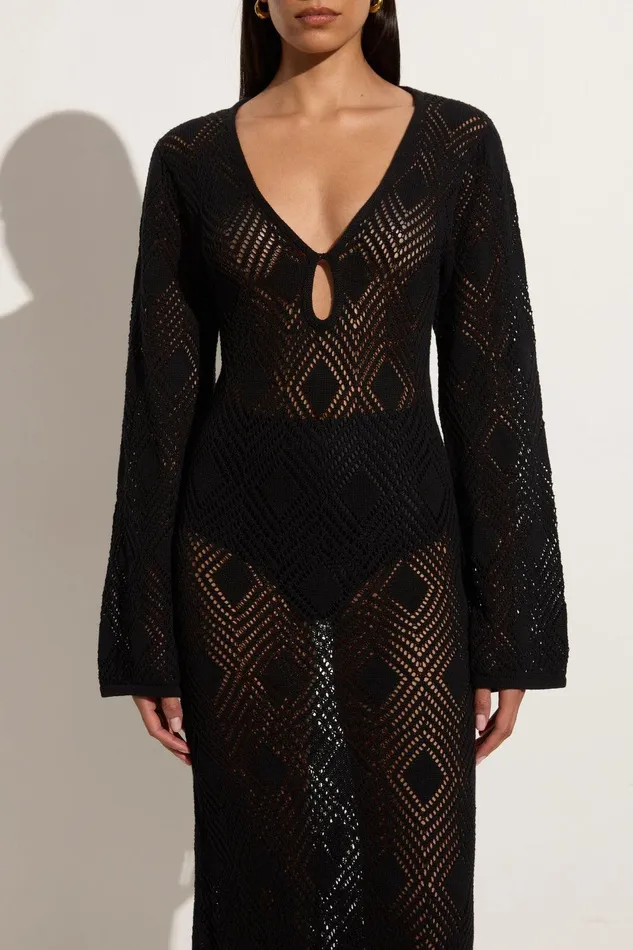 Women Serena Pointelle Knit Dress Black Faithfull The Brand Dresses Women Serena Pointelle Knit Dress Black Faithfull The Brand Dresses