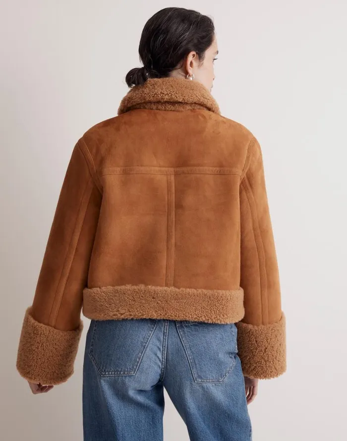 Women Shearling ZipFront Jacket Toffee Madewell Coats Jackets