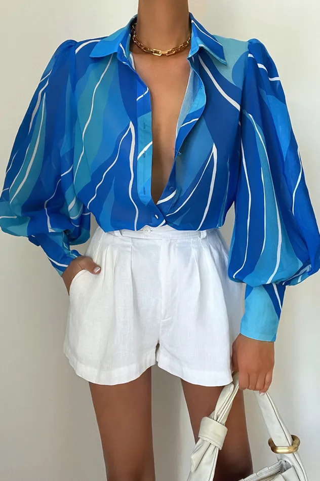 Women Shirts and Blouses Runaway The Label Fleetwood Blouse Blue Rowena