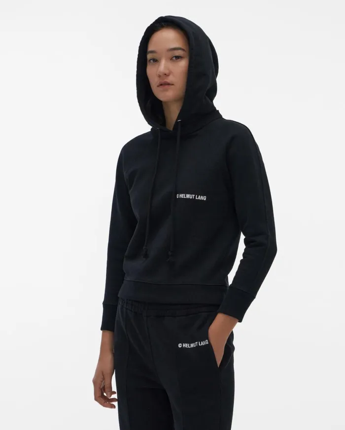 Women Shrunken Hoodie Black Helmut Lang TShirts and Sweatshirts