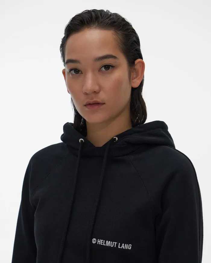 Women Shrunken Hoodie Black Helmut Lang TShirts and Sweatshirts