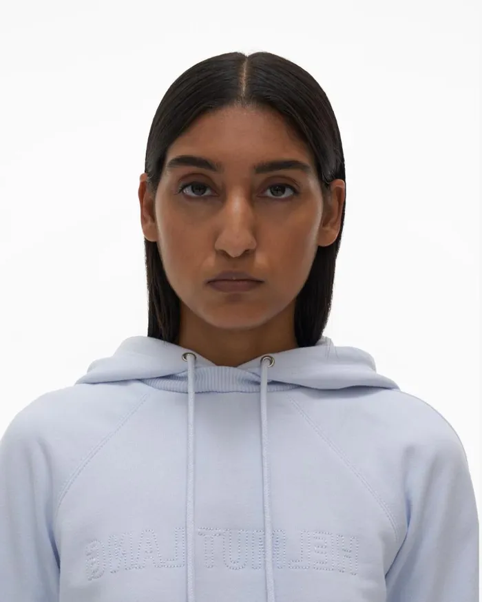 Women Shrunken Hoodie Cyber Blue Helmut Lang TShirts and Sweatshirts