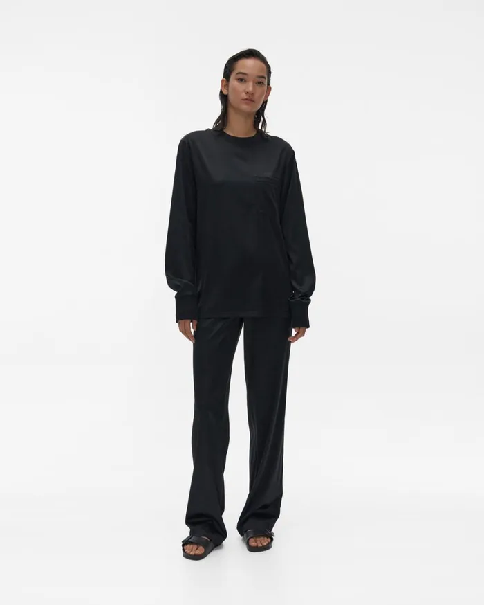 Women Silk Long Sleeve Tee Black Helmut Lang Tops