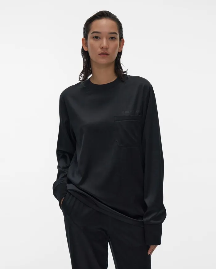 Women Silk Long Sleeve Tee Black Helmut Lang Tops