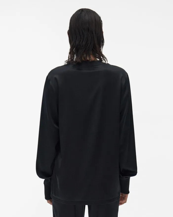 Women Silk Long Sleeve Tee Black Helmut Lang Tops