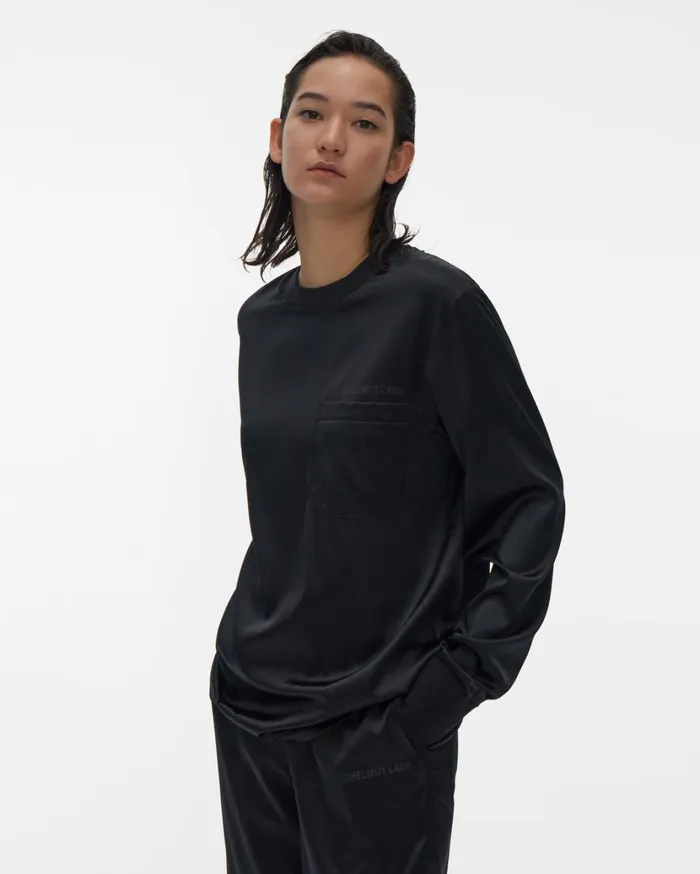 Women Silk Long Sleeve Tee Black Helmut Lang Tops