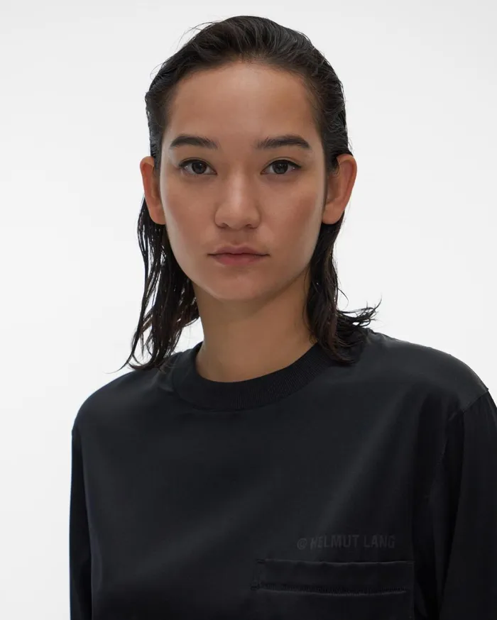 Women Silk Long Sleeve Tee Black Helmut Lang Tops