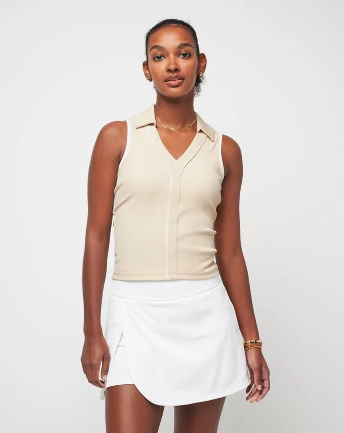Women SIP AND SEA MOVEKNIT SLEEVELESS POLO Brazilian Sand TravisMathew Polos