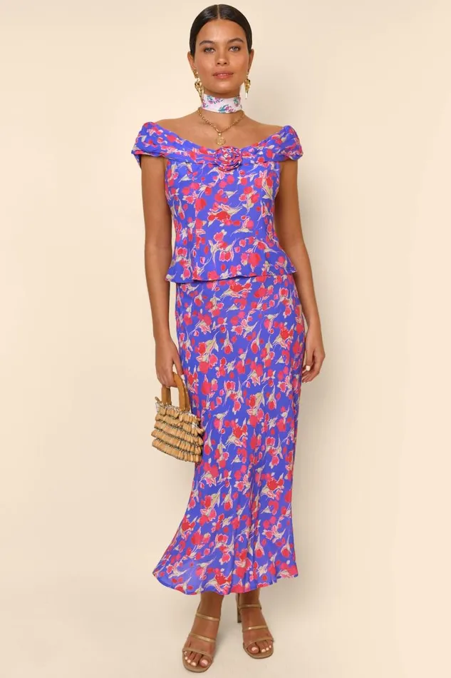 Women Skirts RIXO Kelly Fontainhas Floral Iris